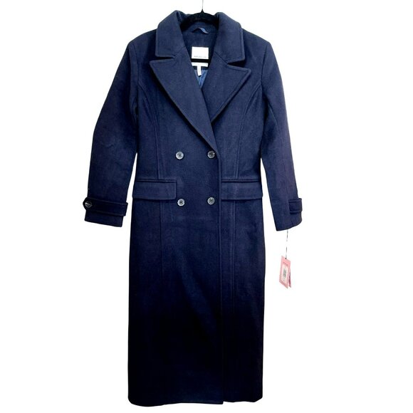 Avec Les Filles Navy Double-Breasted Long Coat Size Small Wool Blend NWT - Picture 5 of 8